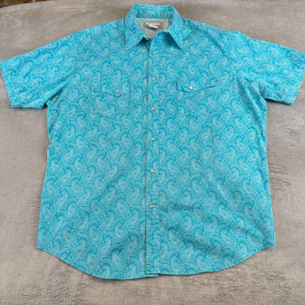 Wrangler Rancher Western‎ Shirt Turquoise Paisley Short Sleeve XL
